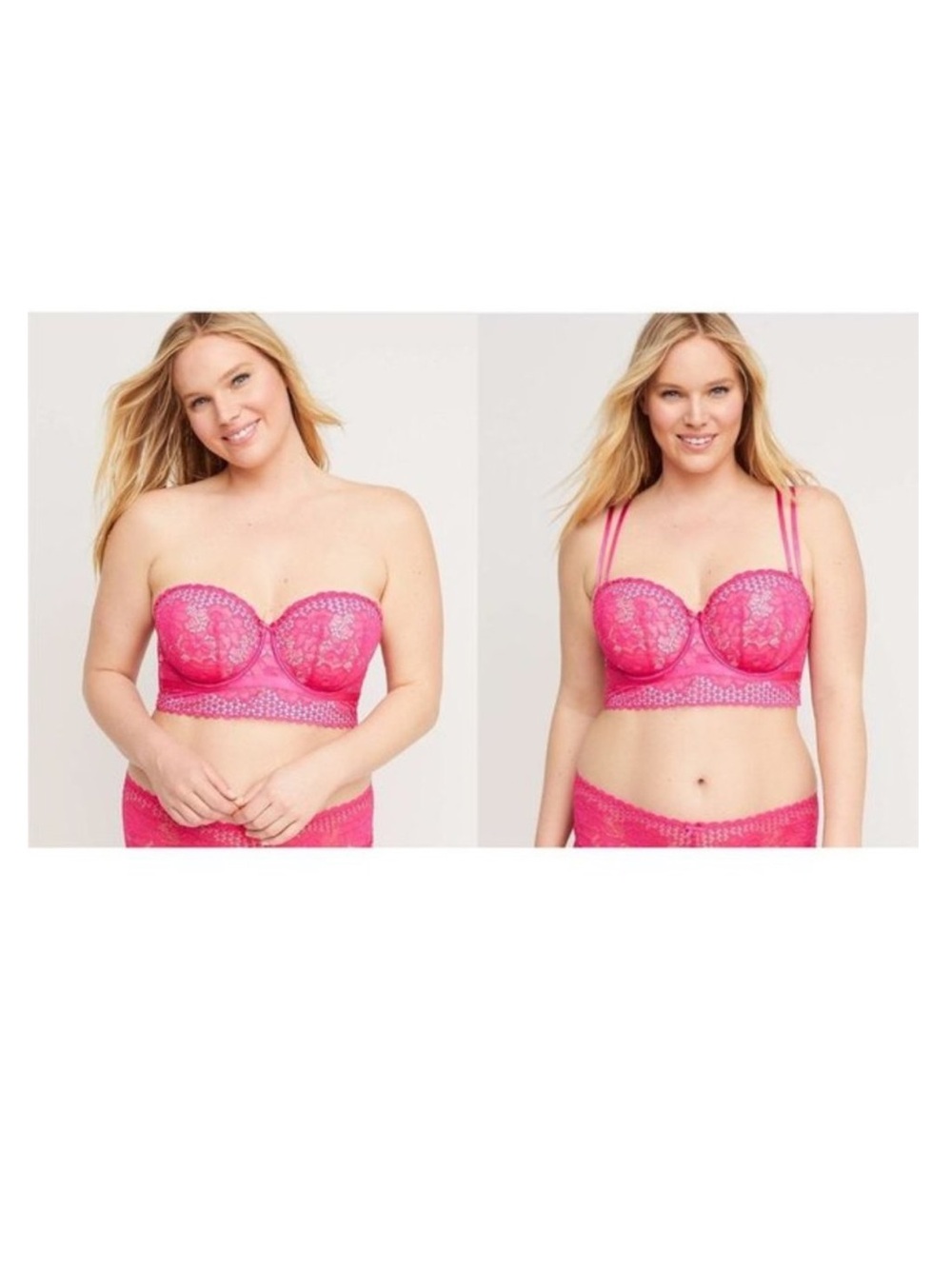 Cacique Longline Multi Way Strapless Bra SZ 46C in Pink Floral Lace